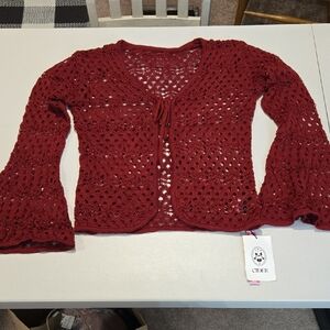 Cider Women's Red Crochet Sweater , Size Med. NWT